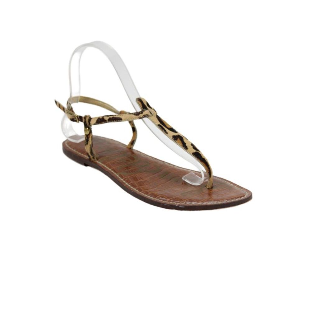 Sam Edelman Women's Round Toe T-Straps Flat Sandals Animal Print Size 8